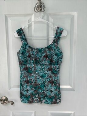 Ann Taylor Teal and Brown Floral Tank Top